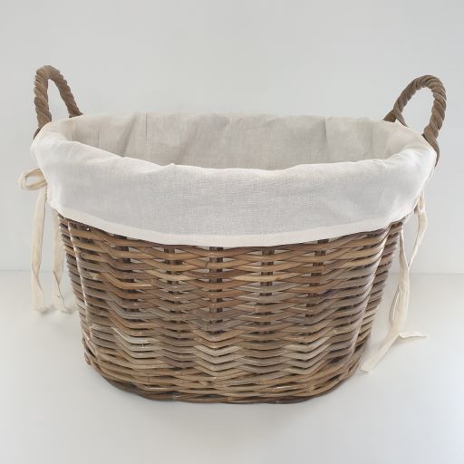 Oval Washing Basket Lined-Grey color at World Of Decor NZ