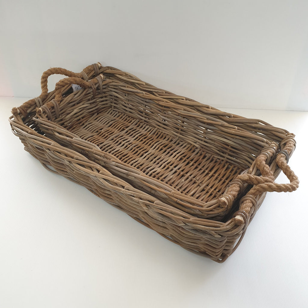 Kubu Robe Handle Rectangular Rattan Trays - Small Cane & Rattan at World Of Decor NZ
