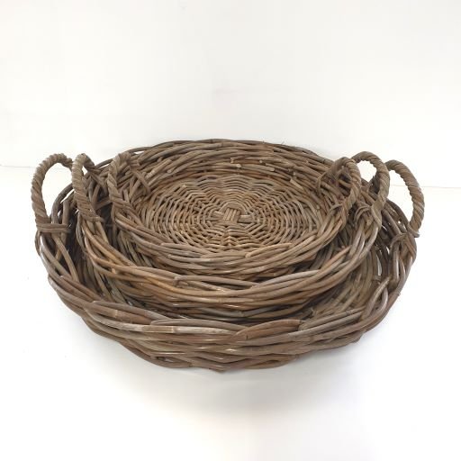 Round Cane Trays Grey Colour - Medium Cane & Rattan at World Of Decor NZ