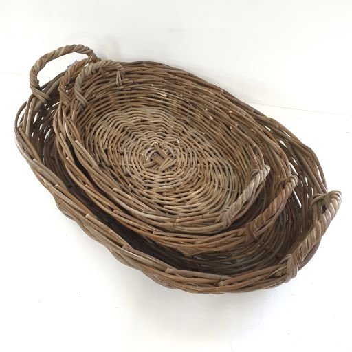 Deep Oval Cane Trays Grey Color - Medium Cane & Rattan at World Of Decor NZ