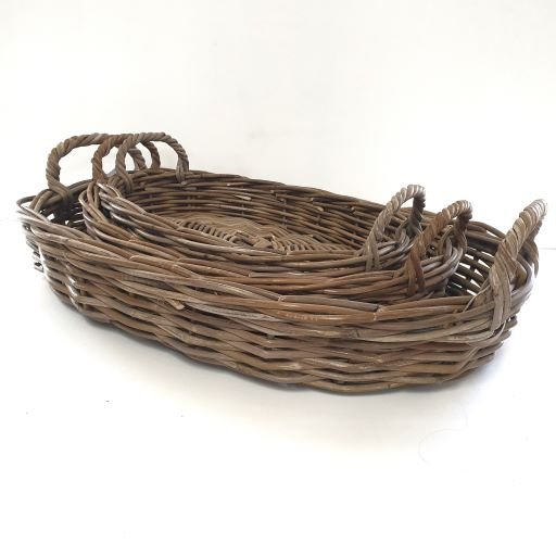 Deep Oval Cane Trays Grey Color - Medium Cane & Rattan at World Of Decor NZ