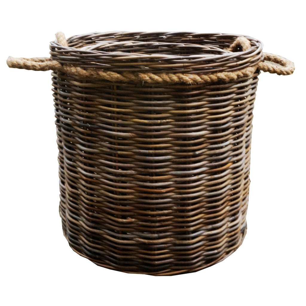 Kubu Round Cane Log Basket With Robe Handle-Small at World Of Decor NZ