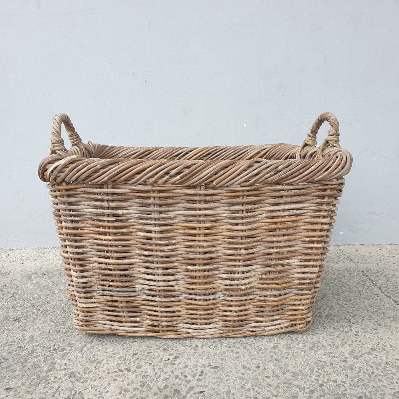 Rattan Round Top Rectangular Basket w Handle - Large BAG at World Of Decor NZ