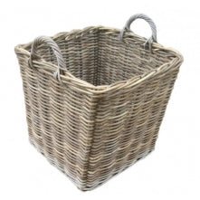 Square Cane Log Basket Grey Wash Color Cane & Rattan at World Of Decor NZ