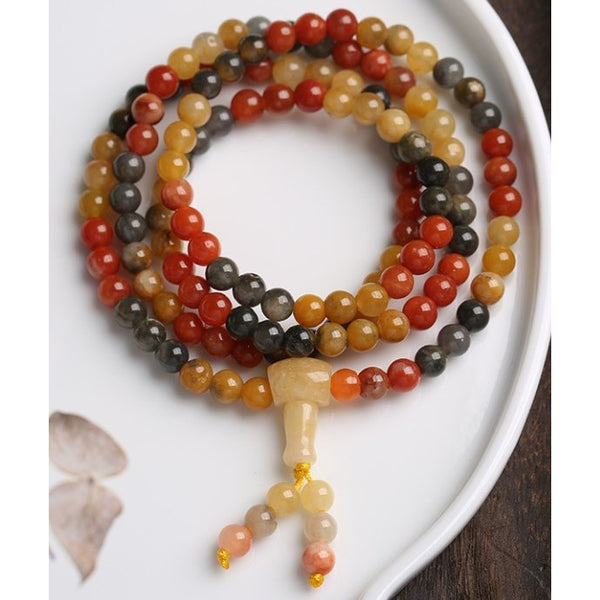Golden Jade Breacelet /Necklace 108 Mala Beads at World Of Decor NZ