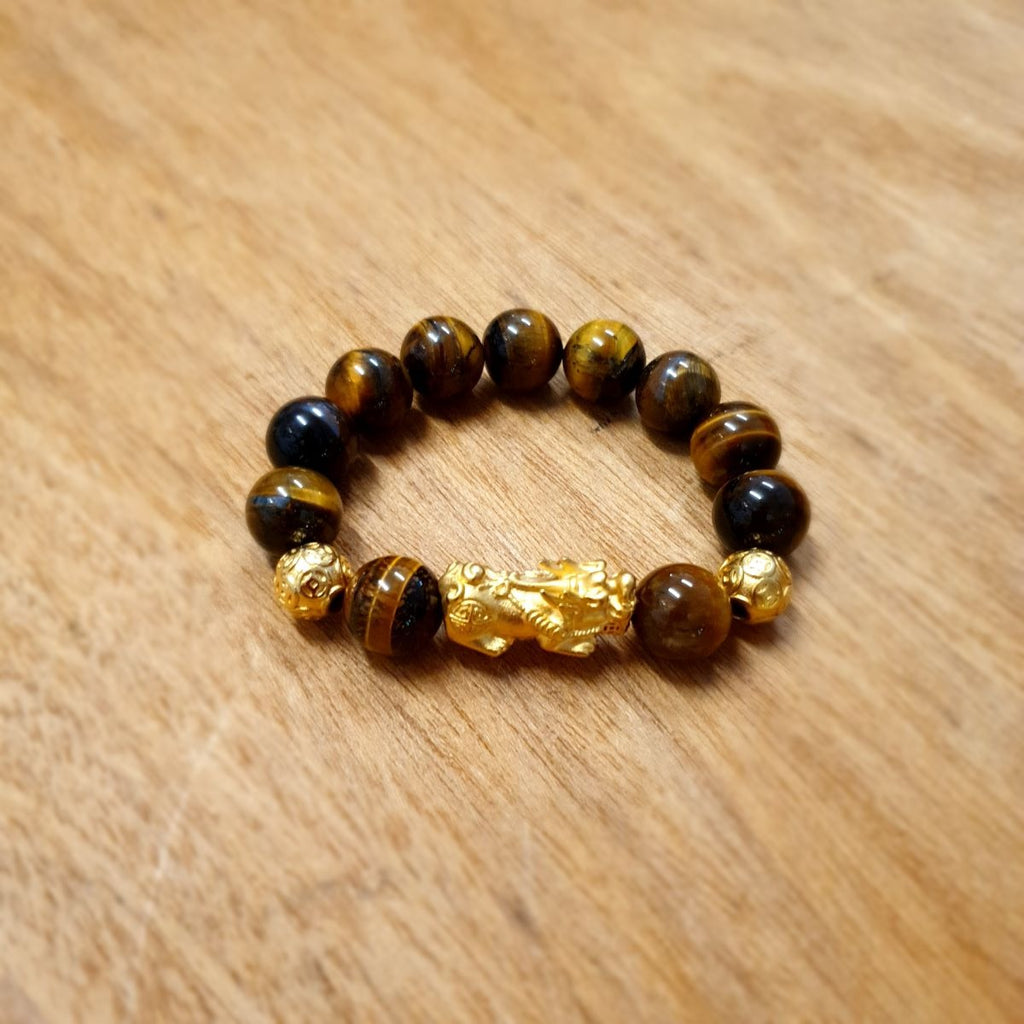 Wealth Bracelet Pixiu & Tiger Eye Bead 15mm Crystal, Chakra Stone Bracelet, Necklace at World Of Decor NZ