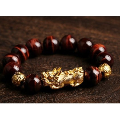 Wealth Bracelet Pixiu & Red Tiger Eye Bead 15mm Crystal, Chakra Stone Bracelet, Necklace at World Of Decor NZ