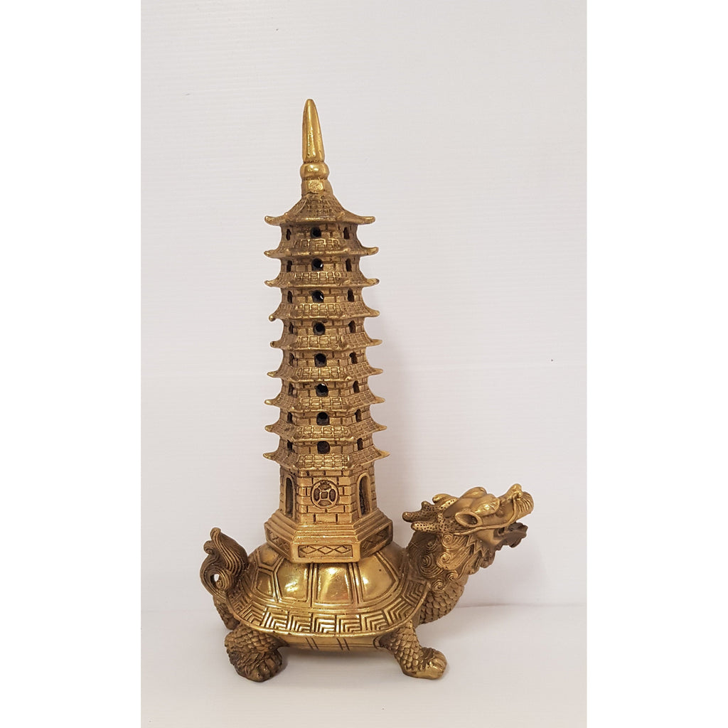 Dragon Tortoise with 9 Level Pagoda - Brass FENG SHUI PRODUCTS at World Of Decor NZ
