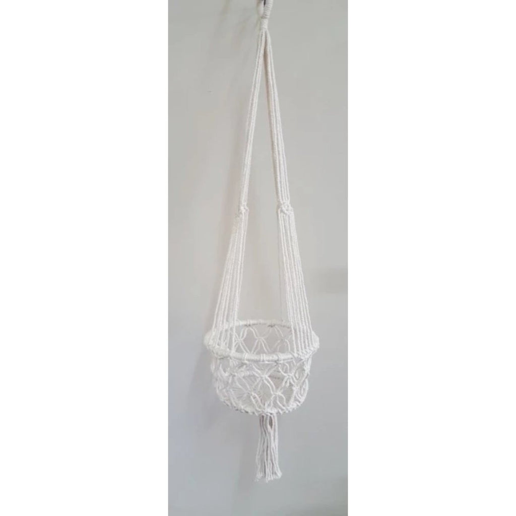 Macrame Pot Plant Hanger - Single White 28cm Pot Plant Hangers & Holders at World Of Decor NZ