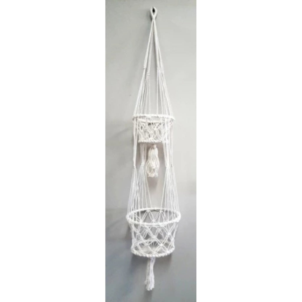Macrame Pot Plant Hanger - Double White 22cm Pot Plant Hangers & Holders at World Of Decor NZ
