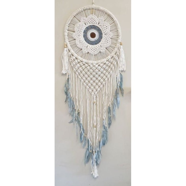 Lotus Crochet Dream Catcher Grey Feathers Dream Catchers at World Of Decor NZ
