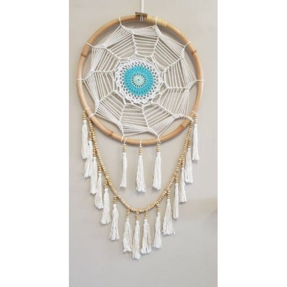 Rattan Crochet Dream Catcher Tassels & Beads 43cm - Turq Dream Catchers at World Of Decor NZ