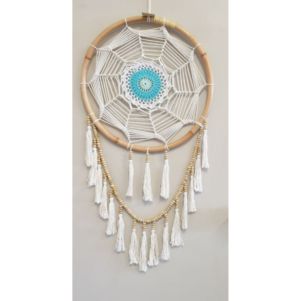 Rattan Crochet Dream Catcher Tassels & Beads 43cm - Turq Dream Catchers at World Of Decor NZ