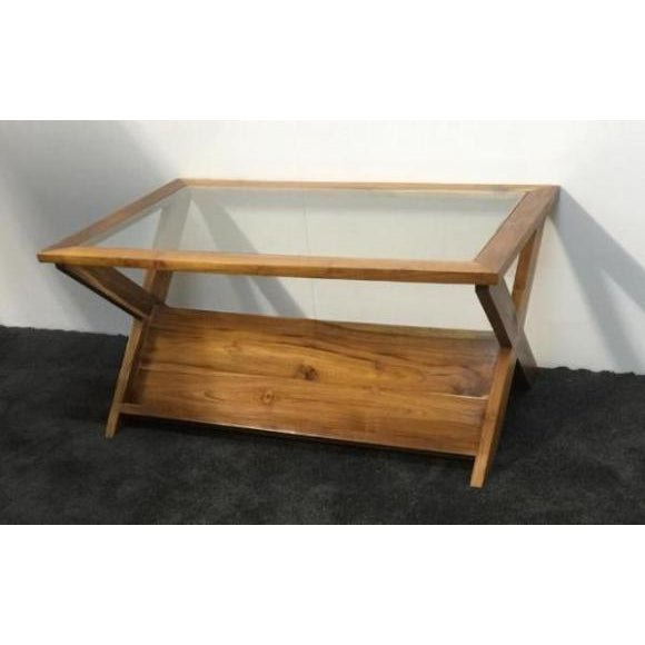 Teak Glass Top Coffee Table with Built - In Magazine Rack - Natural COFFEE TABLE at World Of Decor NZ