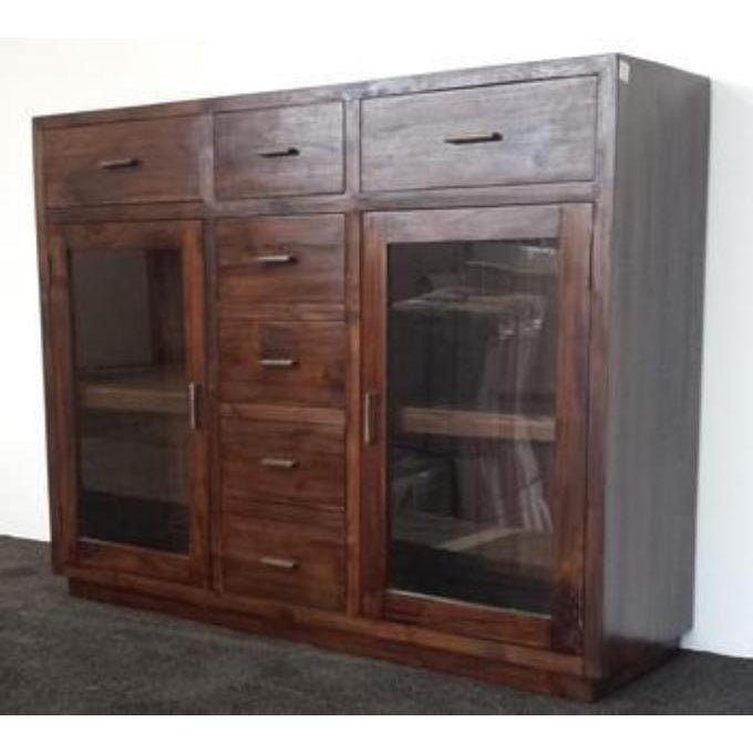 Teak Buffet 7 Drawers 2 Glass Doors - Whitewash BUFFET/SIDE BOARD at World Of Decor NZ