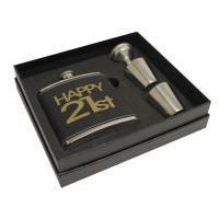 6oz Hip Flask W/Shot Glasses - Happy 21st ACCESSORIES at World Of Decor NZ