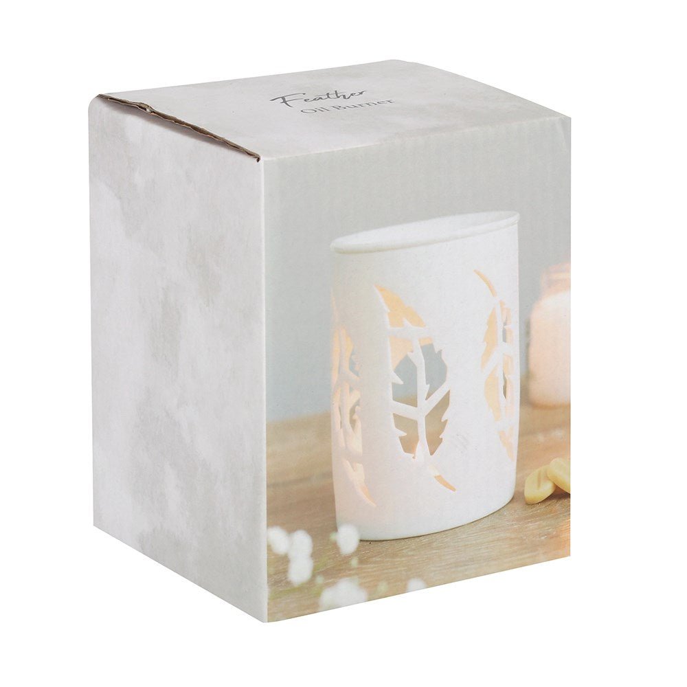 White Feather Cut Out Oil Burner Aroma Diffuser and Essential Oil at World Of Decor NZ