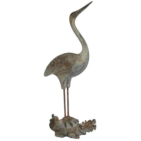 Crane Bird Standing on A Dragon Turtle Sculpture at World Of Decor NZ