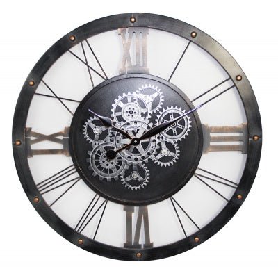 Moving Gear Clock Black/Gold 75cm CLOCK at World Of Decor NZ