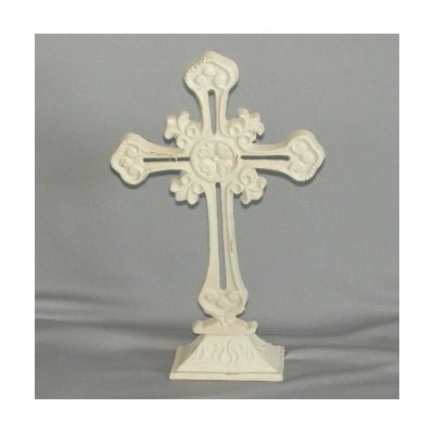 White Cross On Stand 37CM METAL/CAST IRON at World Of Decor NZ