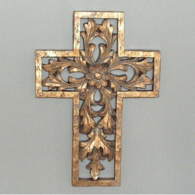 Floral Cross - Silver Gold WALLHANGING at World Of Decor NZ