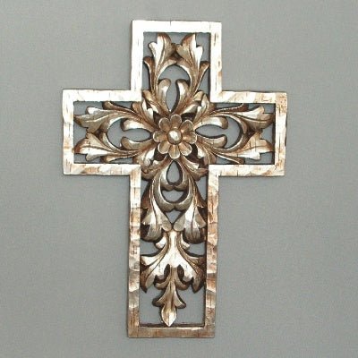 Floral Cross - Silver Gold WALLHANGING at World Of Decor NZ