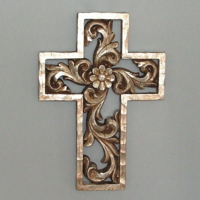 Floral Cross - Silver Gold WALLHANGING at World Of Decor NZ