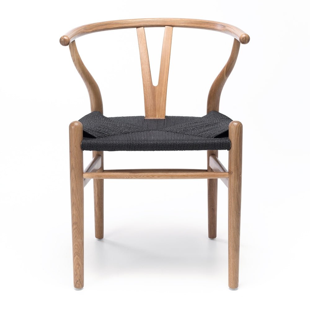 Wishbone Chair Natural Oak Black Rope Seat FURNITURE at World Of Decor NZ