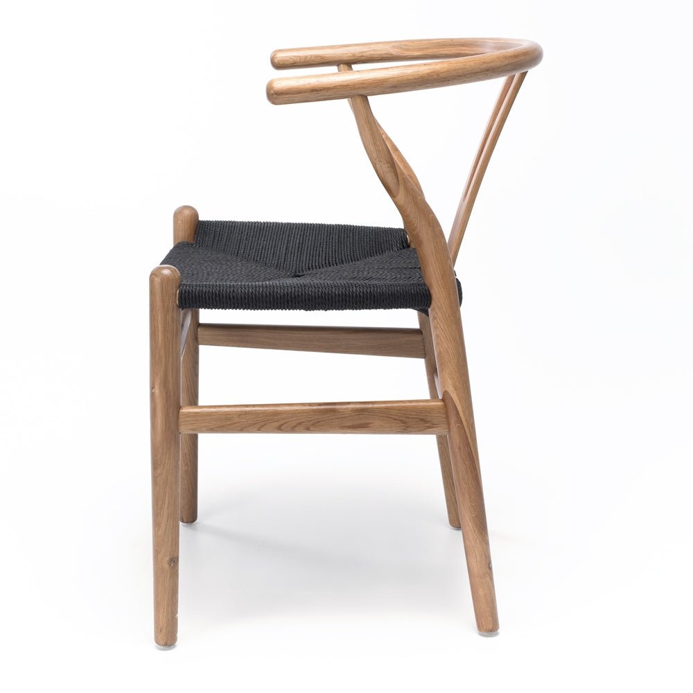 Wishbone Chair Natural Oak Black Rope Seat FURNITURE at World Of Decor NZ