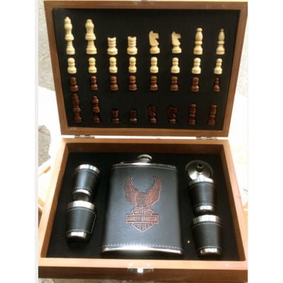 Hip Flask and Chess Set - Harley Davidson MEN CAVE at World Of Decor NZ
