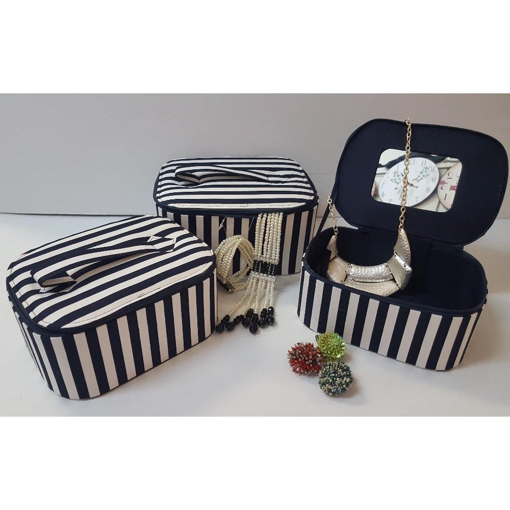 Blue & White Striped Cosmetic Bag- Med at World Of Decor NZ