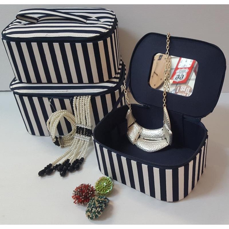 Blue & White Striped Cosmetic Bag-Large at World Of Decor NZ