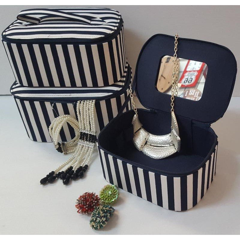 Multipurpose Jewellery/ Cosmetic/ Travel Bag Set of 3 - Blue & White Bags at World Of Decor NZ