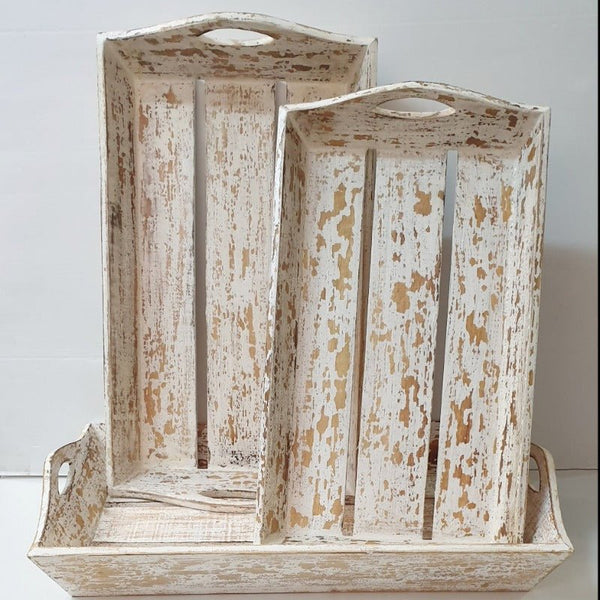 Rustic Wooden Tray with Handle (White) - Large at World Of Decor NZ