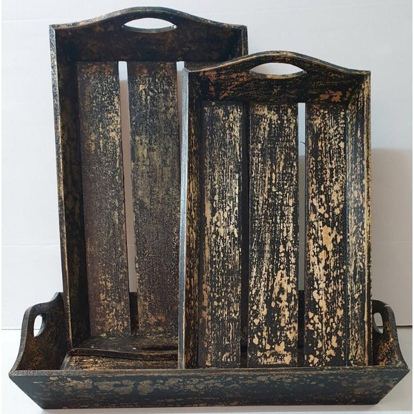 Rustic Wooden Tray with Handle (Black) - Small at World Of Decor NZ