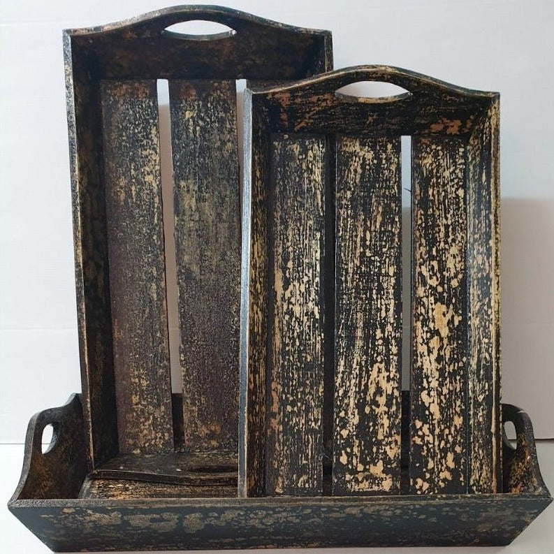 Rustic Wooden Tray Black - Medium KITCHEN ACCESSORIES at World Of Decor NZ