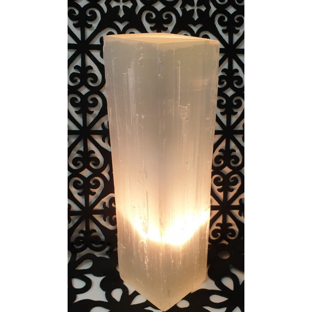 Selenite Crystal Lamp 30cm - Square CRYSTAL LAMP at World Of Decor NZ