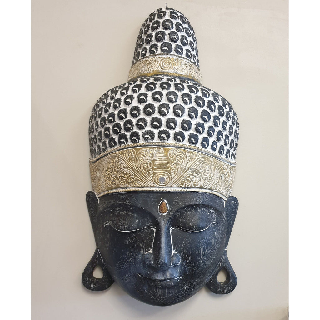 Buddha Face Head Mask Wall Art Hanging 70cm - Black at World Of Decor NZ