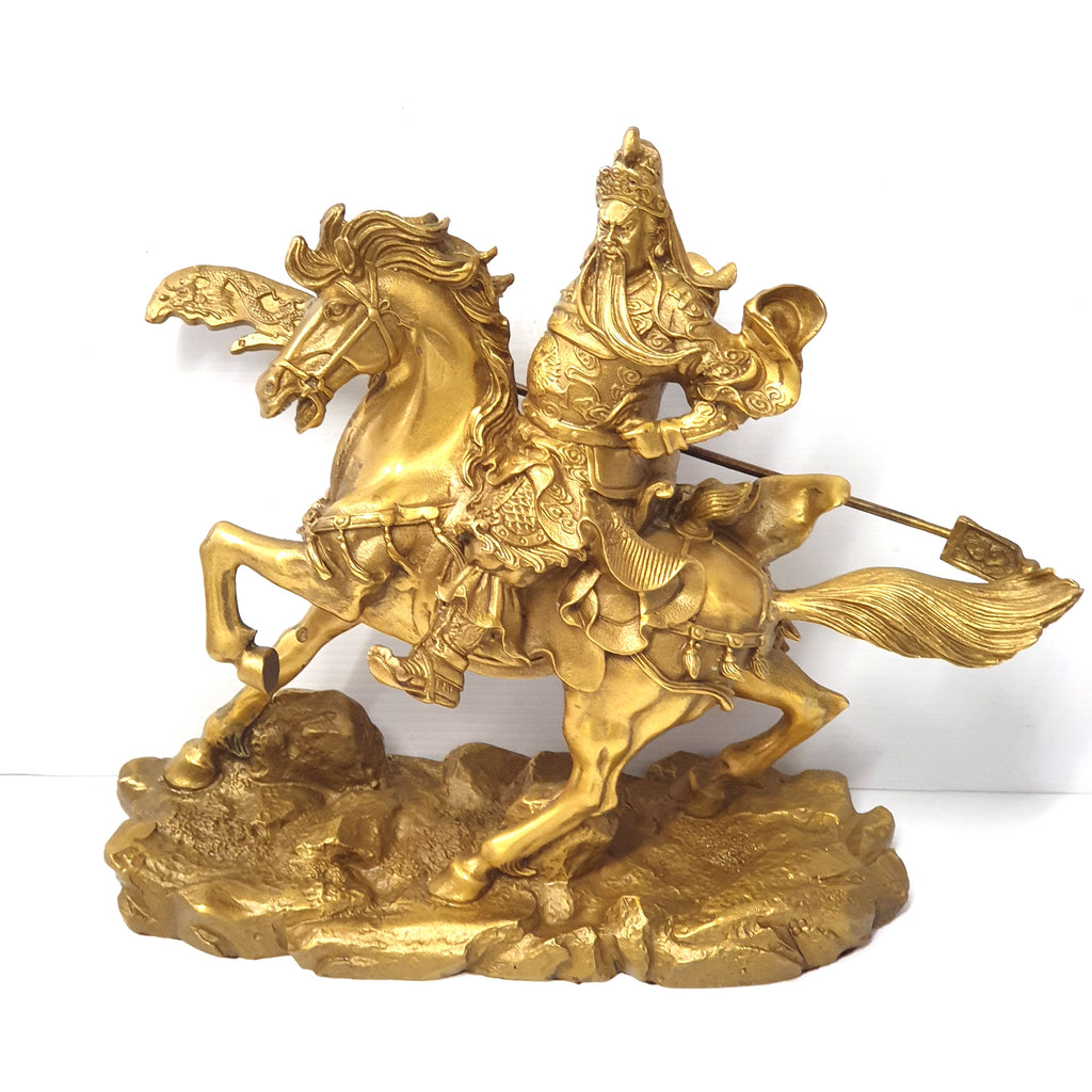 Brass Guan Gong/Kuan Kung On Victory Horse 24cm FENG SHUI PRODUCTS at World Of Decor NZ