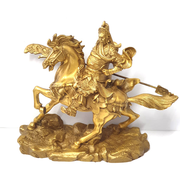 Brass Guan Gong/Kuan Kung On Victory Horse 24cm at World Of Decor NZ
