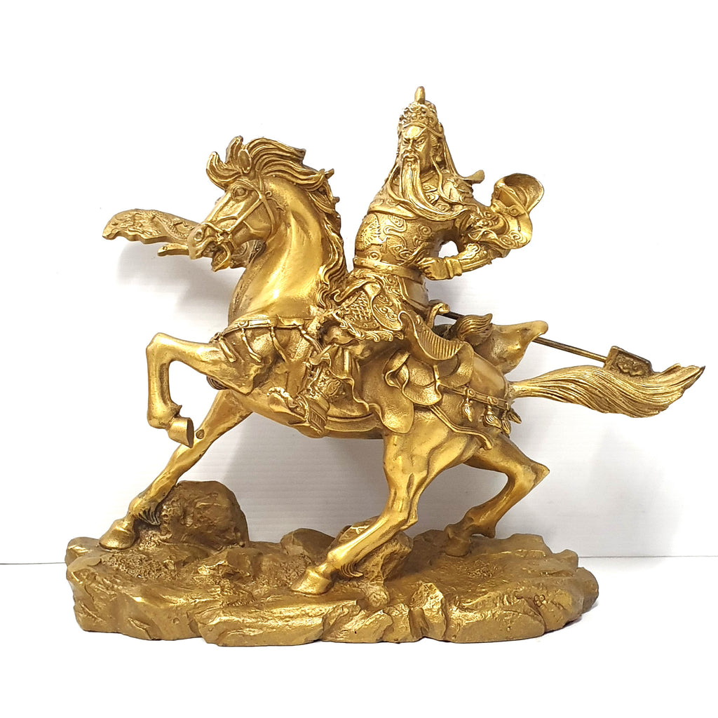 Brass Guan Gong/Kuan Kung On Victory Horse 24cm FENG SHUI PRODUCTS at World Of Decor NZ