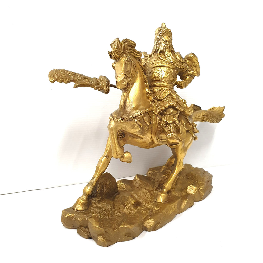 Brass Guan Gong/Kuan Kung On Victory Horse 24cm FENG SHUI PRODUCTS at World Of Decor NZ