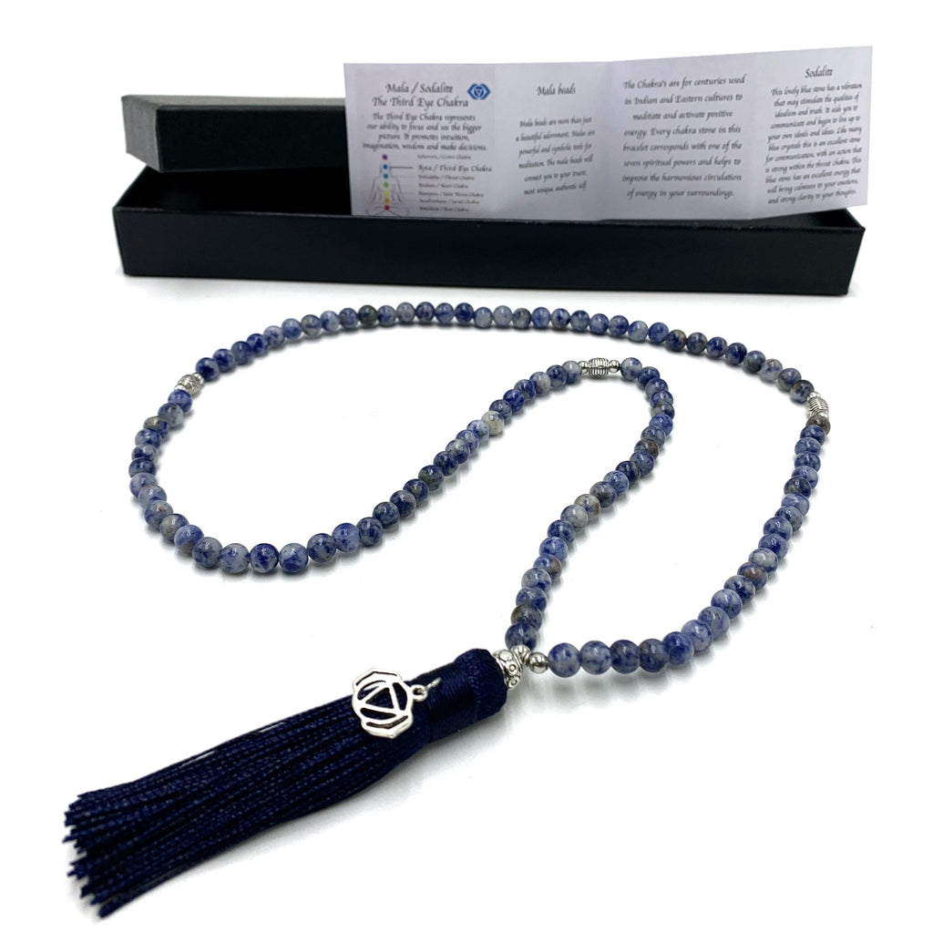 Sodalite Mala Beads with Third Eye Chakar Necklace - 108 Bead CRYSTAL at World Of Decor NZ