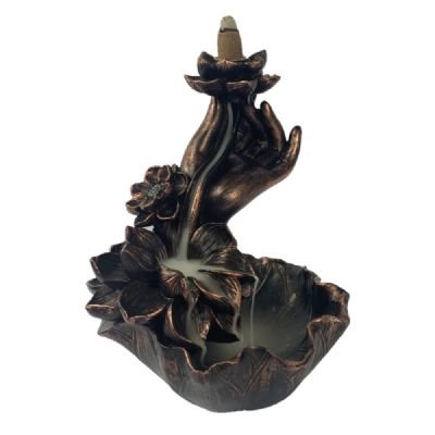 Backflow Incense Burner - Lotus & Hand Bronze INCENSE at World Of Decor NZ