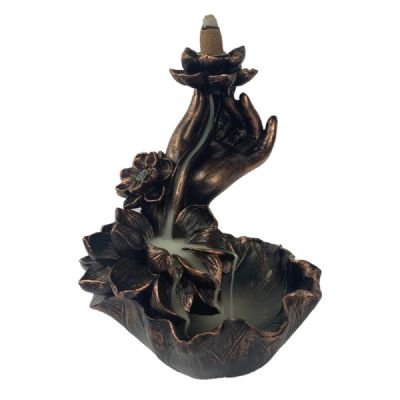 Backflow Incense Burner- Lotus & Hand Bronze at World Of Decor NZ