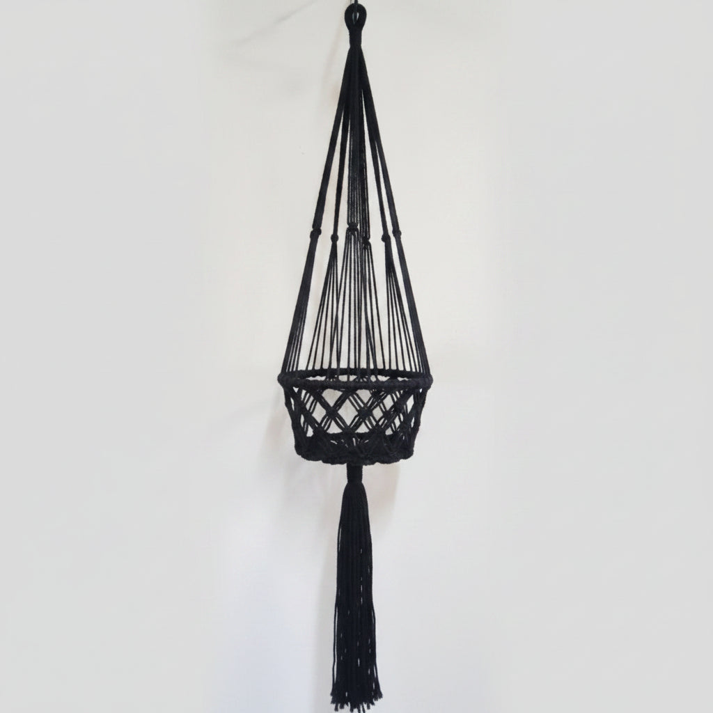 Macrame Pot Plant Hange - Single Black 22cm Pot Plant Hangers & Holders at World Of Decor NZ