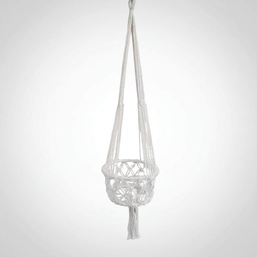 Macrame Pot Plant Hanger - Single White 28cm Pot Plant Hangers & Holders at World Of Decor NZ