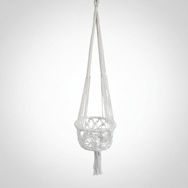 Macrame Pot Plant Hanger - Single White 28cm Pot Plant Hangers & Holders at World Of Decor NZ