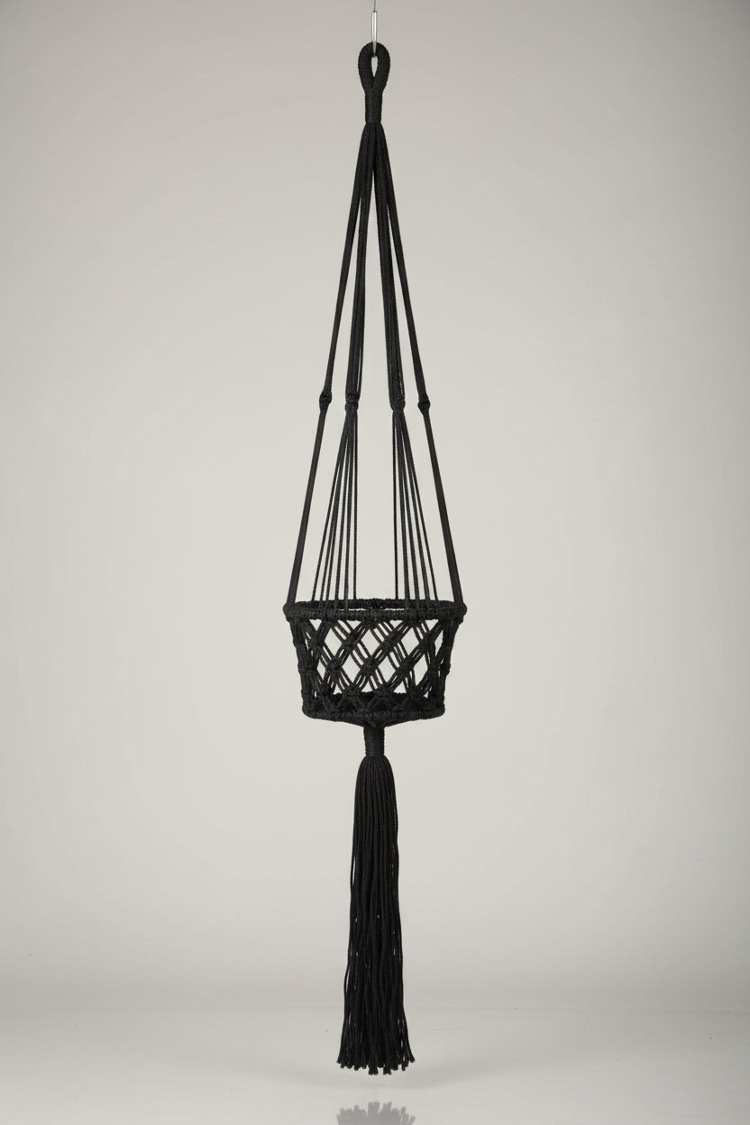 Macrame Pot Plant Hanger - Single Black 28cm Pot Plant Hangers & Holders at World Of Decor NZ
