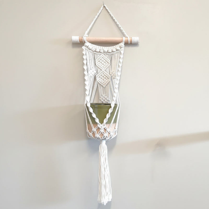 Macrame Pot Plant Holder Wooden Handle Pot Plant Hangers & Holders at World Of Decor NZ